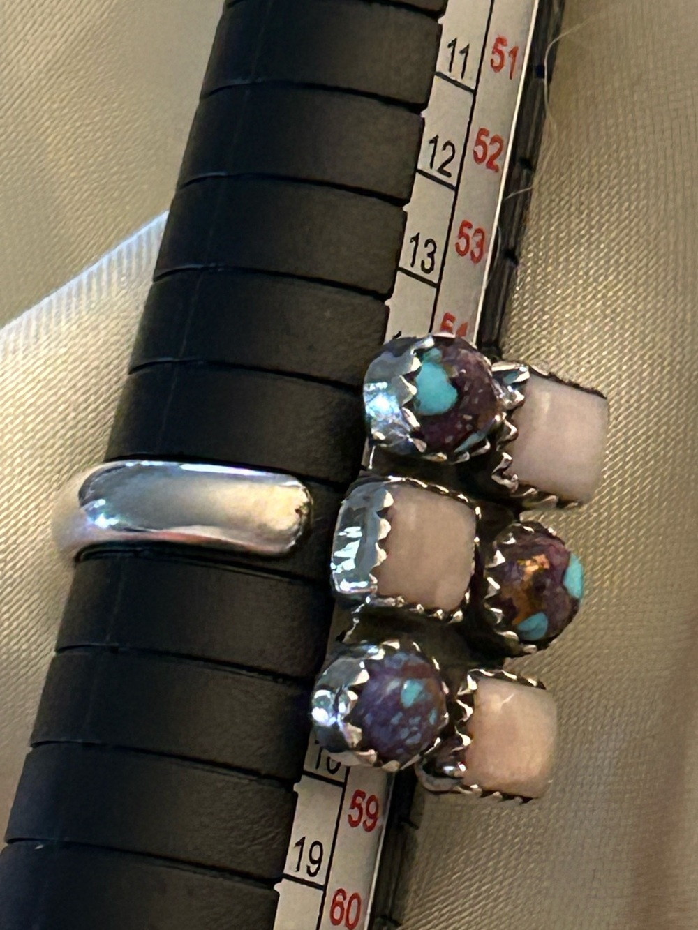 Sterling Silver Adjustable Pink Opal and Purple Mojave Ring - Picture 2 of 7
